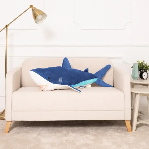 Teddyway Saho Plush Shark, Soft Toy, 90 Cm, 35 Inches, 2.9 Feet, Blue - Teddyway