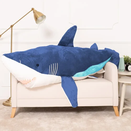 Teddyway Saho Plush Shark, Soft Toy, 90 Cm, 35 Inches, 2.9 Feet, Blue - Teddyway