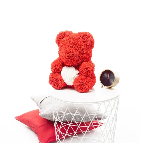 Teddyway Onis Rose Teddy Bear, Artificial Roses, Flower Gift, 25 Cm, 10 Inches, 0.8 Feet, Red - Teddyway